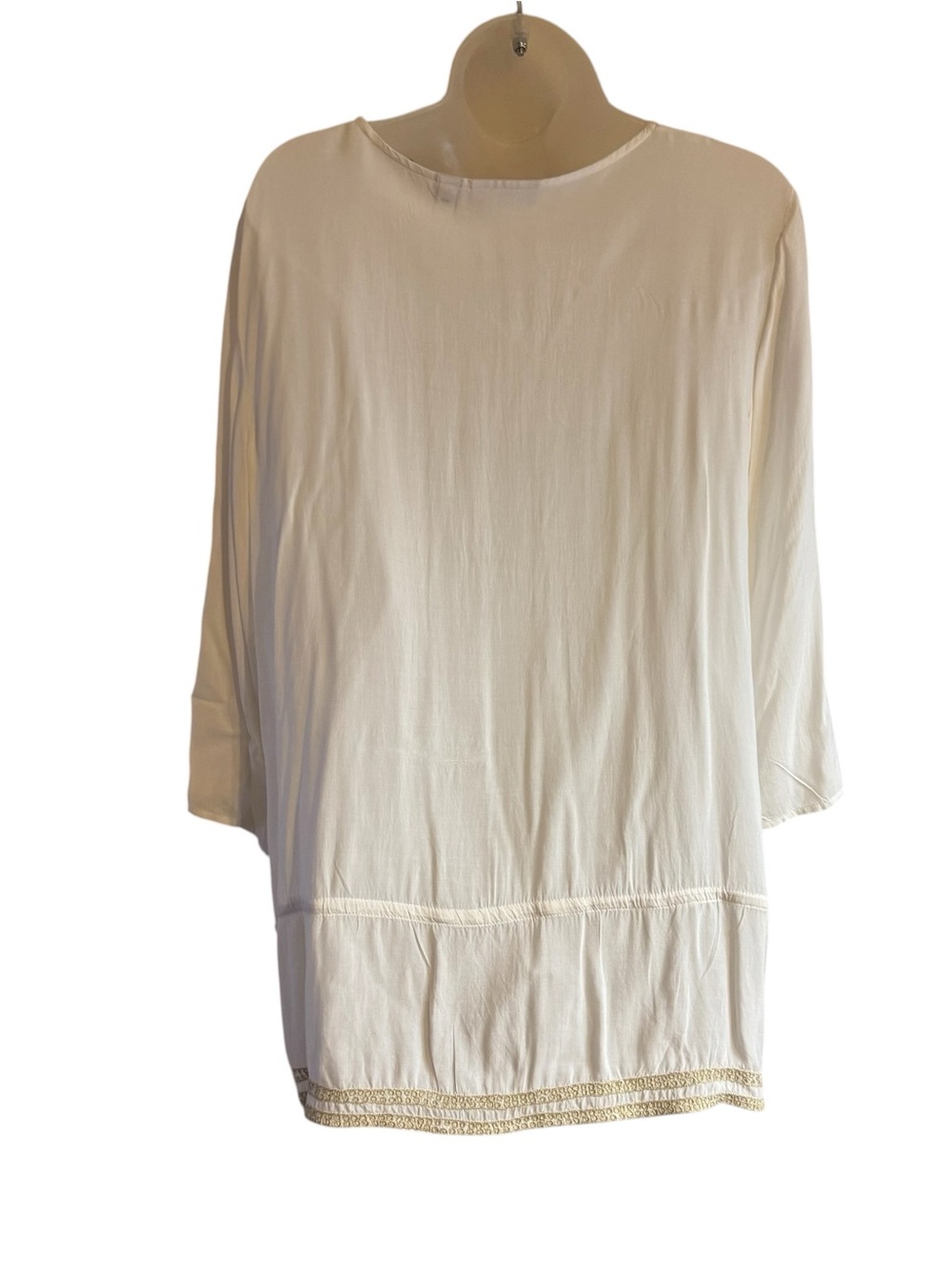 CHICO'S Cream Tunic w/Natural/Gold Embroidery 3/4 Sleeves MEDIUM #V - Picture 6 of 9